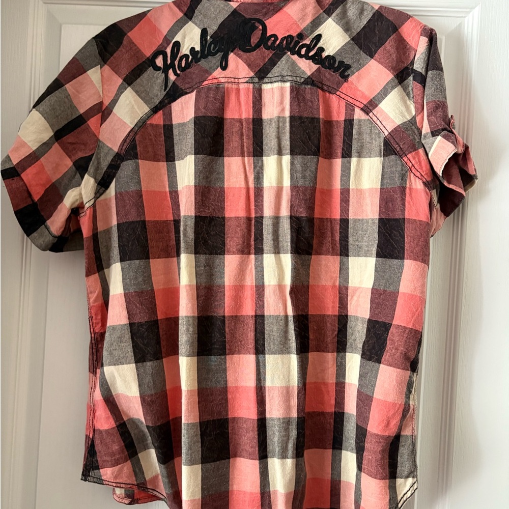Harley-Davidson Women’s Checkered Shirt - Red, Black, and Cream